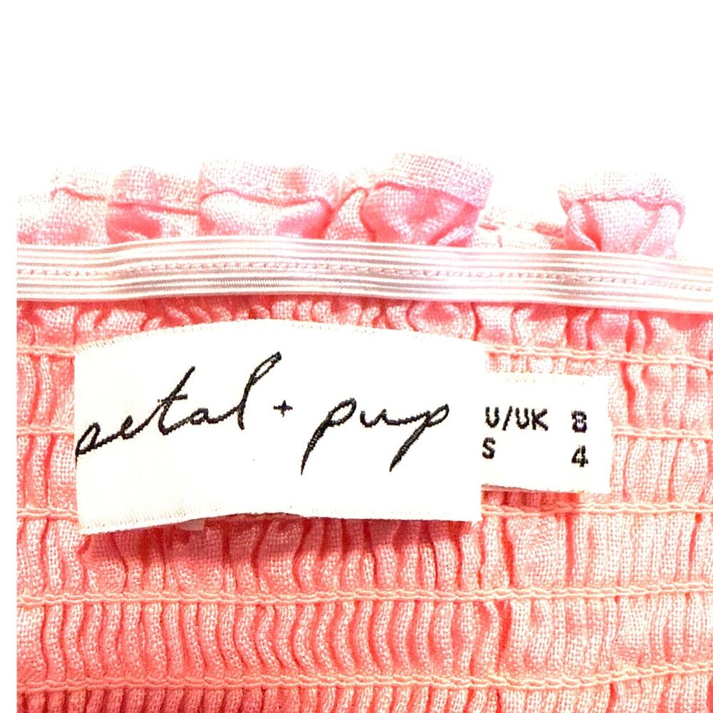 Petal & Pup Pink Linen Smocked Puff Sleeve Maxi Dress S - Picture 3 of 5